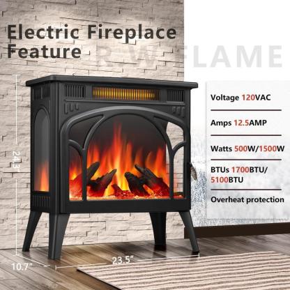 R.W.FLAME Electric Fireplace Heater 12 Flame Colors/ 4 Flame colors, 25"/ 17''Freestanding Infrared Stove, 5100BTU, 3D Realistic Flame Effects, Adjustable Brightness and Heating Mode, Overheating Safe Design, Remote, Timer, ETL Certified energy efficient