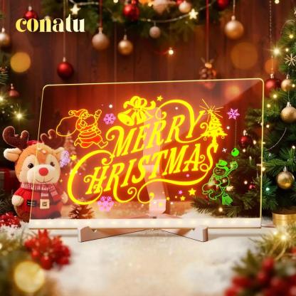 Conatu Led Drawing Board For Kids, Acrylic Dry Erase Light-Up Board with Stand Markers Wipes Spray Bottle & Tracing Paper Erasable Reusable Board for Kids Learning Ideal Gift for Birthday Halloween Christmas Decorative Neon Sign