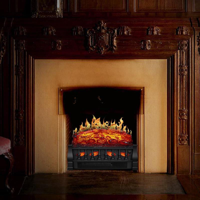 R.W.FLAME Electric Fireplace Insert Log Heater 21",750W/1500W Adjustable 5 Flame Brightness&Speed, Fireplace Insert with Realistic Ember Bed&Traditional Brown Log,Overheat Protection&Remote Control