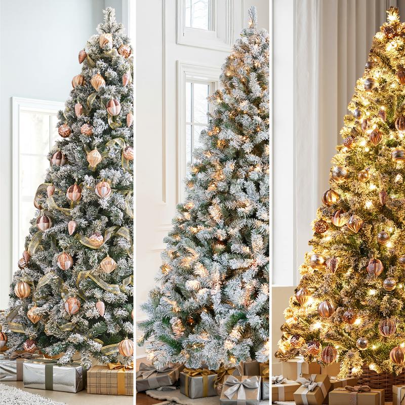 【Christmas Gift】4.5/7.5FT Snow Flocked Pre-lit Artificial Christmas Tree with 250 Warm White Lights, 820 Branch Tips & Foldable Metal Stand, Perfect for Home, Holiday Décor & Christmas Gift