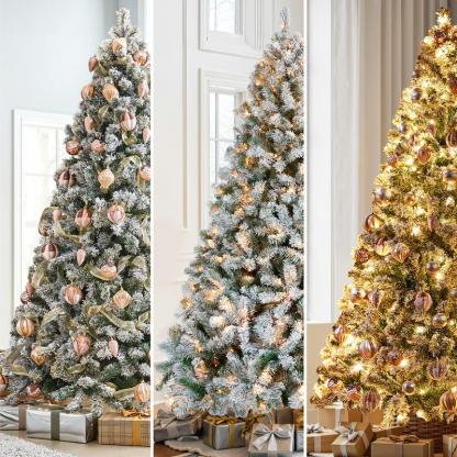 【Christmas Gift】4.5/7.5FT Snow Flocked Pre-lit Artificial Christmas Tree with 250 Warm White Lights, 820 Branch Tips & Foldable Metal Stand, Perfect for Home, Holiday Décor & Christmas Gift