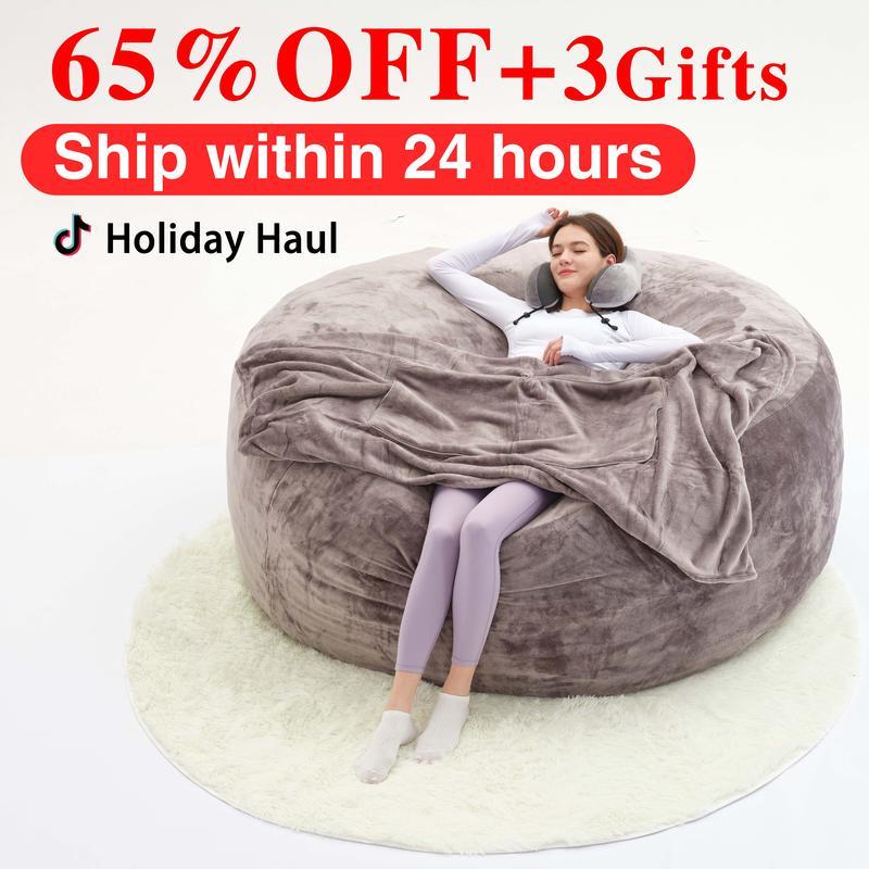 3FT/4FT/5'FT/Jumbo(with Filler) bean bag Lazy sofa beanbag Chair Ship Free High-Rebound Memory Foam Furniture Flannel Cover Removable
