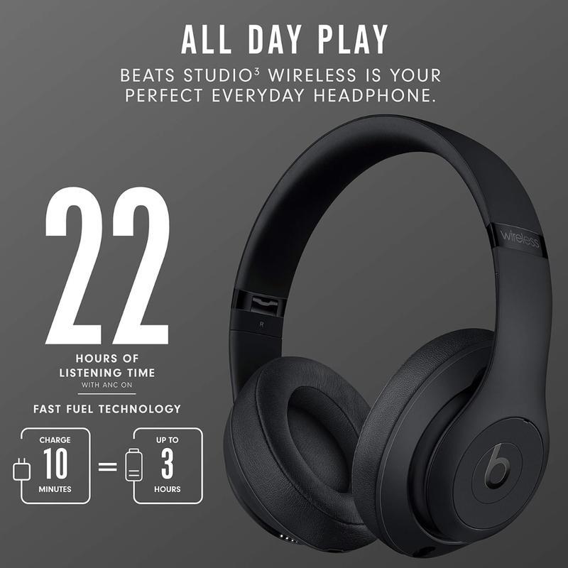 Bethtats Studio3 Wireless Noise Cancelling Over-Ear Headphones with Apthtple W1 Chip Class 1 Bluetooth 22 Hours Listening Matte Black Audio Electronic