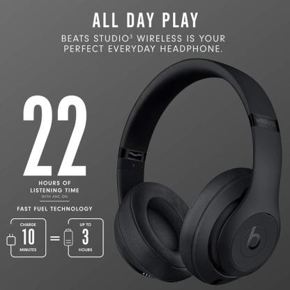 Bethtats Studio3 Wireless Noise Cancelling Over-Ear Headphones with Apthtple W1 Chip Class 1 Bluetooth 22 Hours Listening Matte Black Audio Electronic