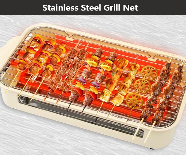 Pukomc Electric Indoor Grill,2 in 1 Indoor Grills for Kitchen with Grill Net & Non-Stick Cooking Removable Plate, Temperature Control, Dishwasher Safe, 1500W Smokeless barbecue Universal Griddle