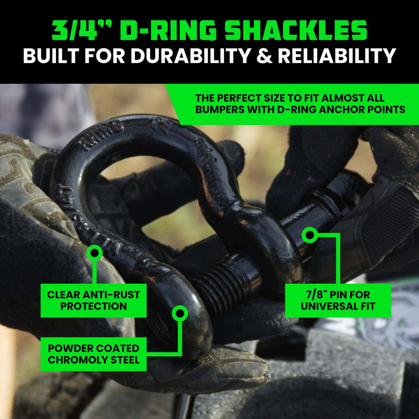 20' Tow Strap & D-Ring Shackle Set Combo