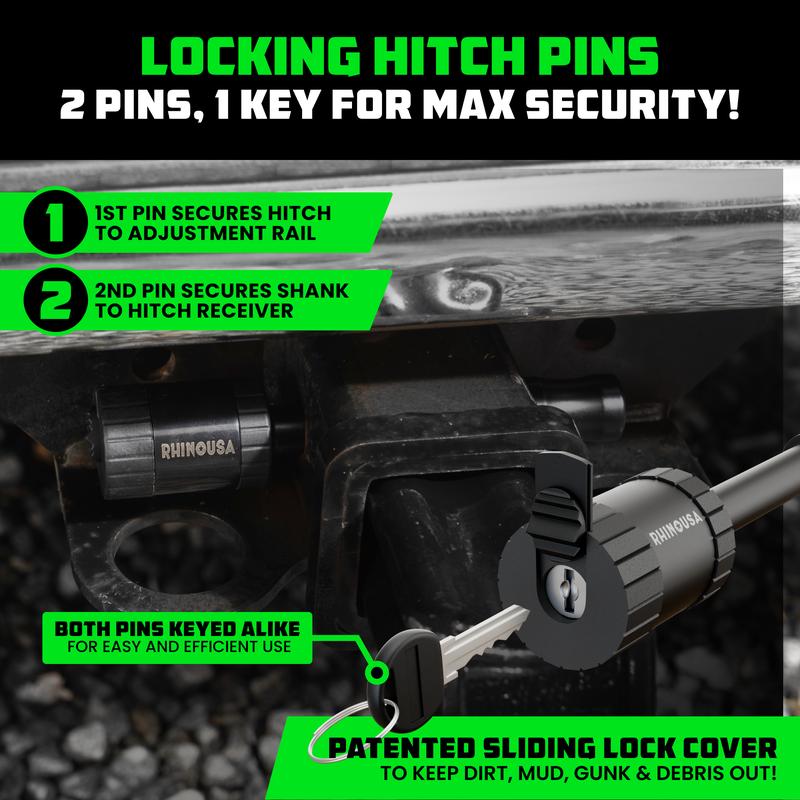Rhino USA Adjustable Trailer Hitch 2 inch Receiver - Heavy Duty Aluminum Drop Hitch with 12,500lb GTW Towing Capacity for Hauling Heavy Trucks, RV, Trailer, Camper