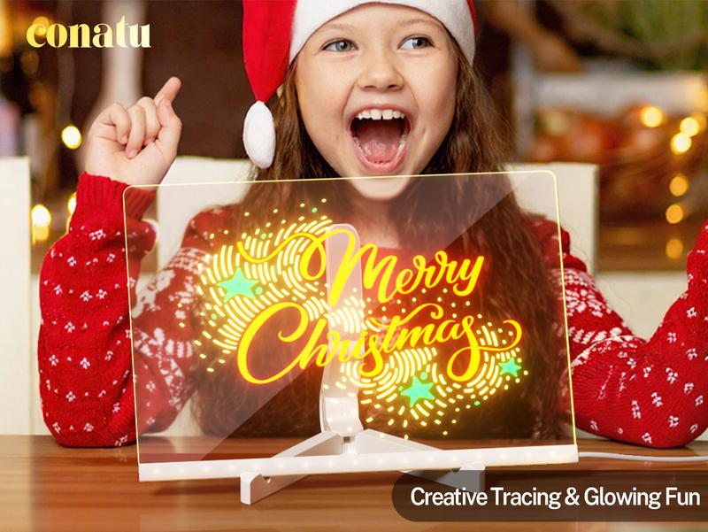 Conatu Led Drawing Board For Kids, Acrylic Dry Erase Light-Up Board with Stand Markers Wipes Spray Bottle & Tracing Paper Erasable Reusable Board for Kids Learning Ideal Gift for Birthday Halloween Christmas Decorative Neon Sign