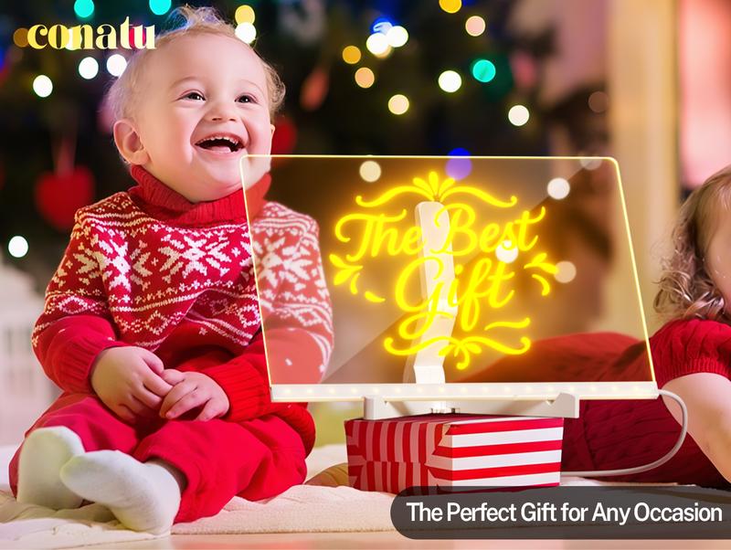 Conatu Led Drawing Board For Kids, Acrylic Dry Erase Light-Up Board with Stand Markers Wipes Spray Bottle & Tracing Paper Erasable Reusable Board for Kids Learning Ideal Gift for Birthday Halloween Christmas Decorative Neon Sign