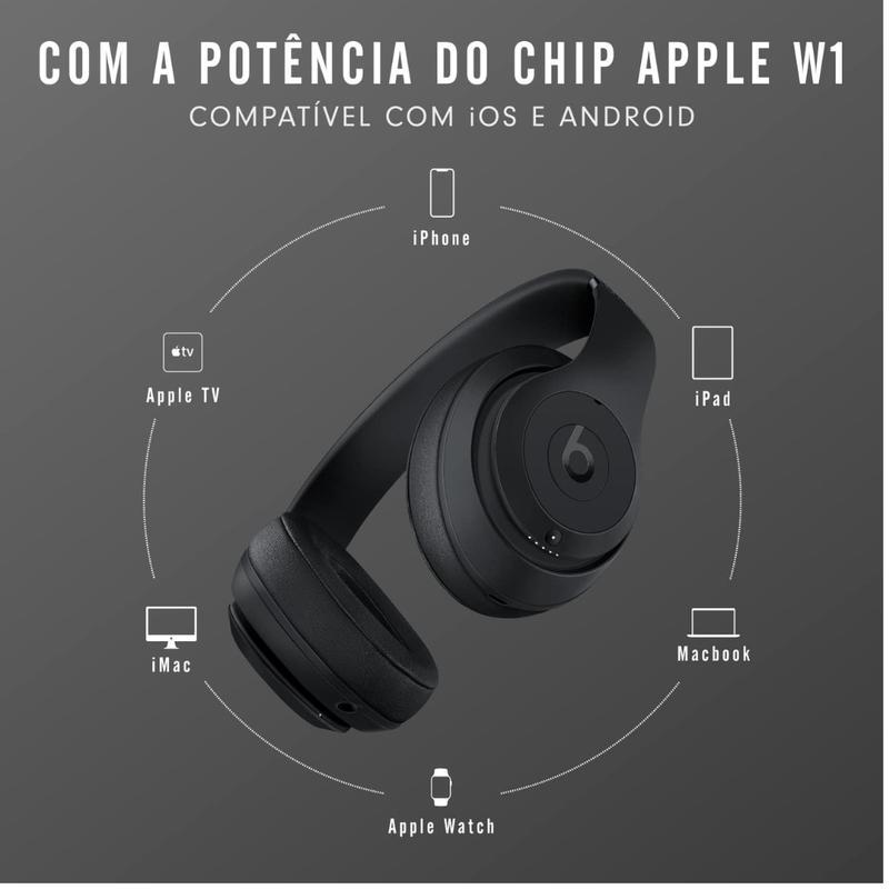 Bethtats Studio3 Wireless Noise Cancelling Over-Ear Headphones with Apthtple W1 Chip Class 1 Bluetooth 22 Hours Listening Matte Black Audio Electronic