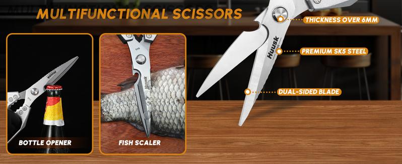 【TikTokShopBlackFriday】HUUSK Kitchen Scissors All Purpose -FallFreshness- Stainless Steel Kitchen Shears, Sharp Silver Meat Scissors, Dishwasher Safe, Heavy Duty Poultry Shears, Japanese Cooking Scissors for Food, Chicken Bones, and Turkey – Perfect Gift!