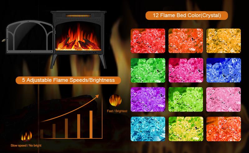R.W.FLAME Electric Fireplace Heater 12 Flame Colors/ 4 Flame colors, 25"/ 17''Freestanding Infrared Stove, 5100BTU, 3D Realistic Flame Effects, Adjustable Brightness and Heating Mode, Overheating Safe Design, Remote, Timer, ETL Certified energy efficient R.W.FLAME Electric Fireplace Heater 12 Flame Colors/ 4 Flame colors, 25"/ 17''Freestanding Infrared Stove, 5100BTU, 3D Realistic Flame Effects, Adjustable Brightness and Heating Mode, Overheating Safe Design, Remote, Timer, ETL Certified energy efficient