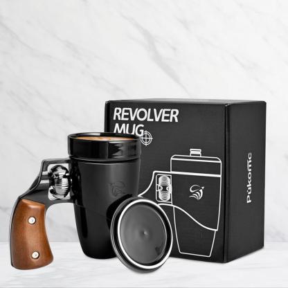 Pukomc Coffee Mug with Rotatable Wooden Handle, Ceramic Leak-Proof and Scalding-Proof Cup, 16 Ounces Beverage Drinkware Glass Reusable Reuse Tumbler Washable