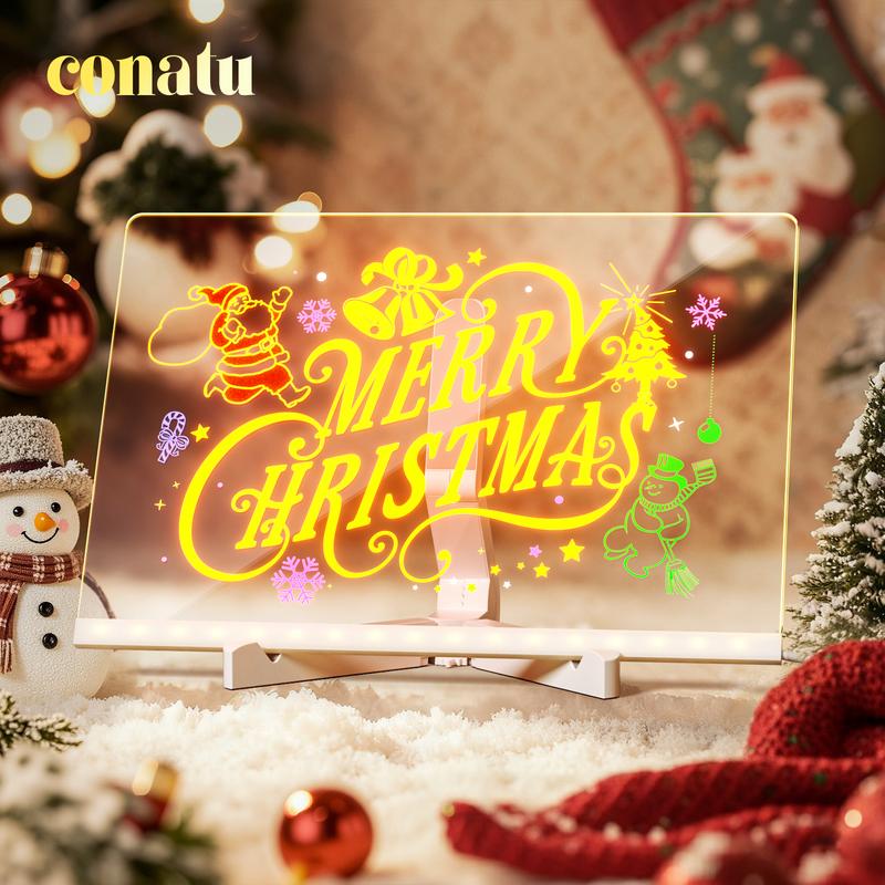 Conatu Led Drawing Board For Kids, Acrylic Dry Erase Light-Up Board with Stand Markers Wipes Spray Bottle & Tracing Paper Erasable Reusable Board for Kids Learning Ideal Gift for Birthday Halloween Christmas Decorative Neon Sign