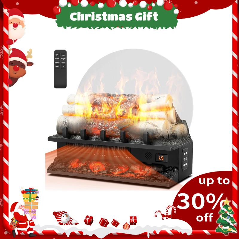 R.W.FLAME Electric Fireplace Insert Log Heater 21",750W/1500W Adjustable 5 Flame Brightness&Speed, Fireplace Insert with Realistic Ember Bed&Traditional Brown Log,Overheat Protection&Remote Control