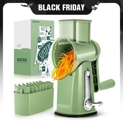 SUSTEAS Rotary Cheese Grater with Handle, 5 Well-Designed Blades, Strong Suction Cup Base, Kitchen Utensils Vegetable Slicer Dicer Fruit Vegetable Slicer Gadgets Kitchen
