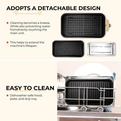 Pukomc Electric Indoor Grill,2 in 1 Indoor Grills for Kitchen with Grill Net & Non-Stick Cooking Removable Plate, Temperature Control, Dishwasher Safe, 1500W Smokeless barbecue Universal Griddle