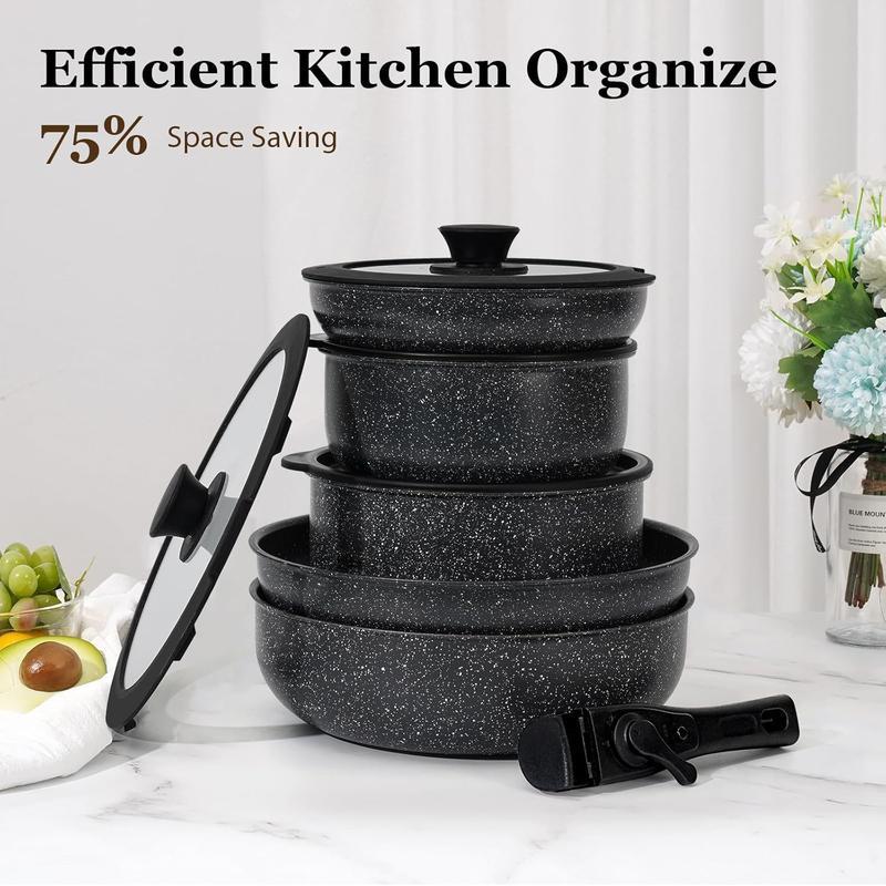 SODAY 15pcs Pots and Pans Set Non Stick, Cookware Sets with Detachable Handle, Nonstick RV Kitchen Cooking Set Removable Handles, Oven Safe,Stackable, Frying, Kitchenware,stock up on specials,TikTokShopBlackFriday