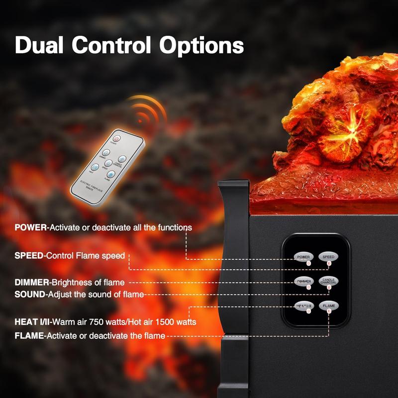 R.W.FLAME Electric Fireplace Insert Log Heater 21",750W/1500W Adjustable 5 Flame Brightness&Speed, Fireplace Insert with Realistic Ember Bed&Traditional Brown Log,Overheat Protection&Remote Control