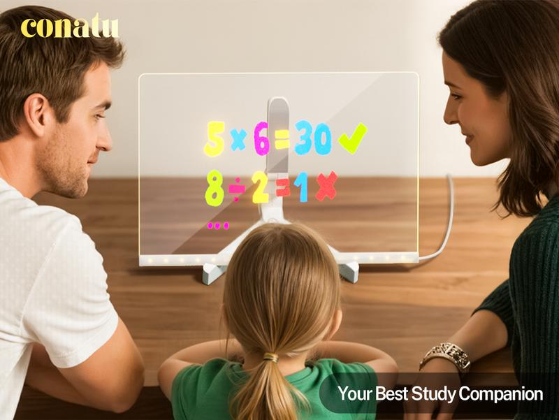 Conatu Led Drawing Board For Kids, Acrylic Dry Erase Light-Up Board with Stand Markers Wipes Spray Bottle & Tracing Paper Erasable Reusable Board for Kids Learning Ideal Gift for Birthday Halloween Christmas Decorative Neon Sign