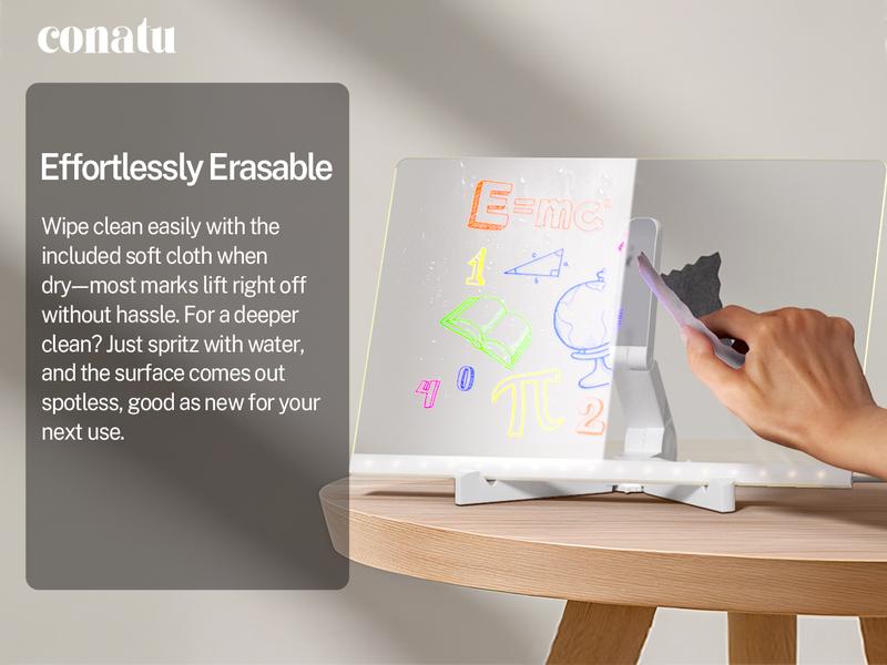 Conatu Led Drawing Board For Kids, Acrylic Dry Erase Light-Up Board with Stand Markers Wipes Spray Bottle & Tracing Paper Erasable Reusable Board for Kids Learning Ideal Gift for Birthday Halloween Christmas Decorative Neon Sign