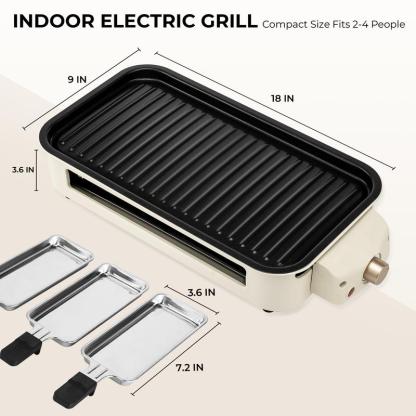 Pukomc Electric Indoor Grill,2 in 1 Indoor Grills for Kitchen with Grill Net & Non-Stick Cooking Removable Plate, Temperature Control, Dishwasher Safe, 1500W Smokeless barbecue Universal Griddle