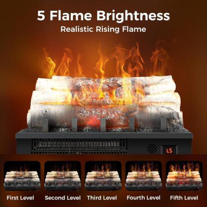 R.W.FLAME Electric Fireplace Insert Log Heater 21",750W/1500W Adjustable 5 Flame Brightness&Speed, Fireplace Insert with Realistic Ember Bed&Traditional Brown Log,Overheat Protection&Remote Control