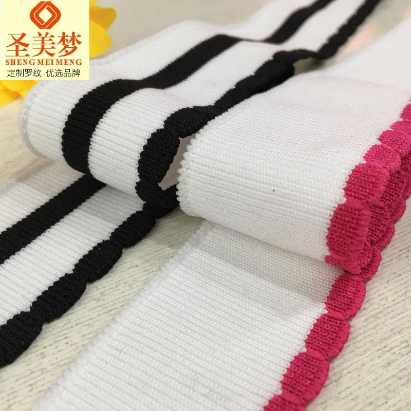 Jacquard nylon ribbed collar and hem women's collared short-sleeved blouse fabric cuffs with lace trim custom lace trim