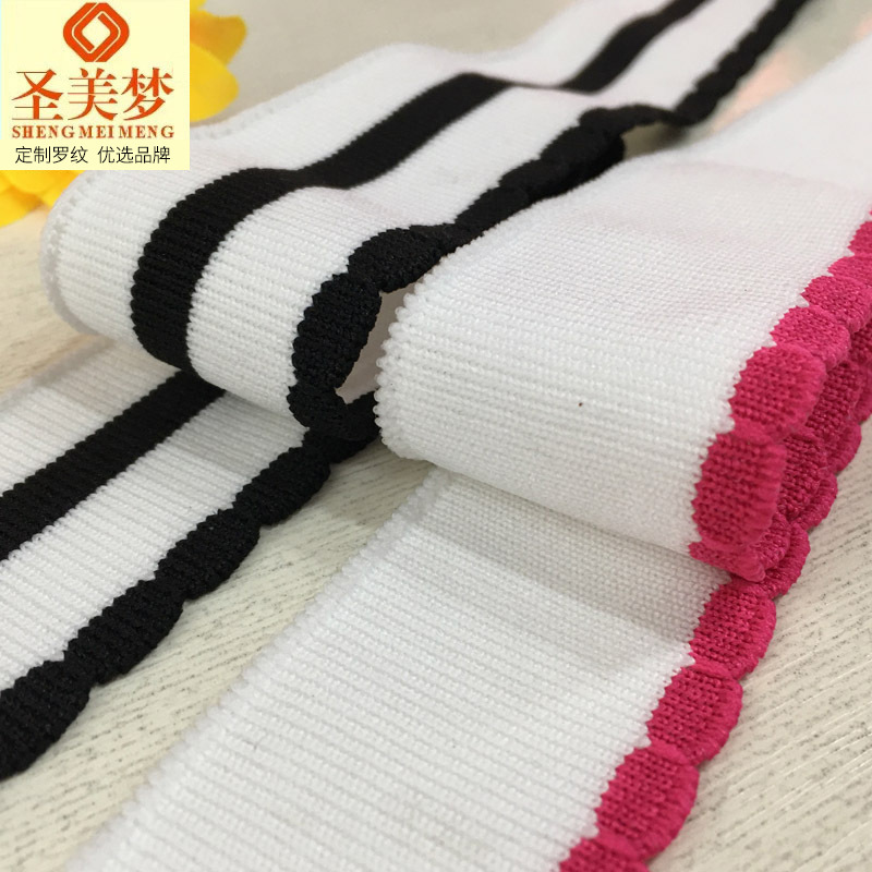 Jacquard nylon ribbed collar and hem women's collared short-sleeved blouse fabric cuffs with lace trim custom lace trim