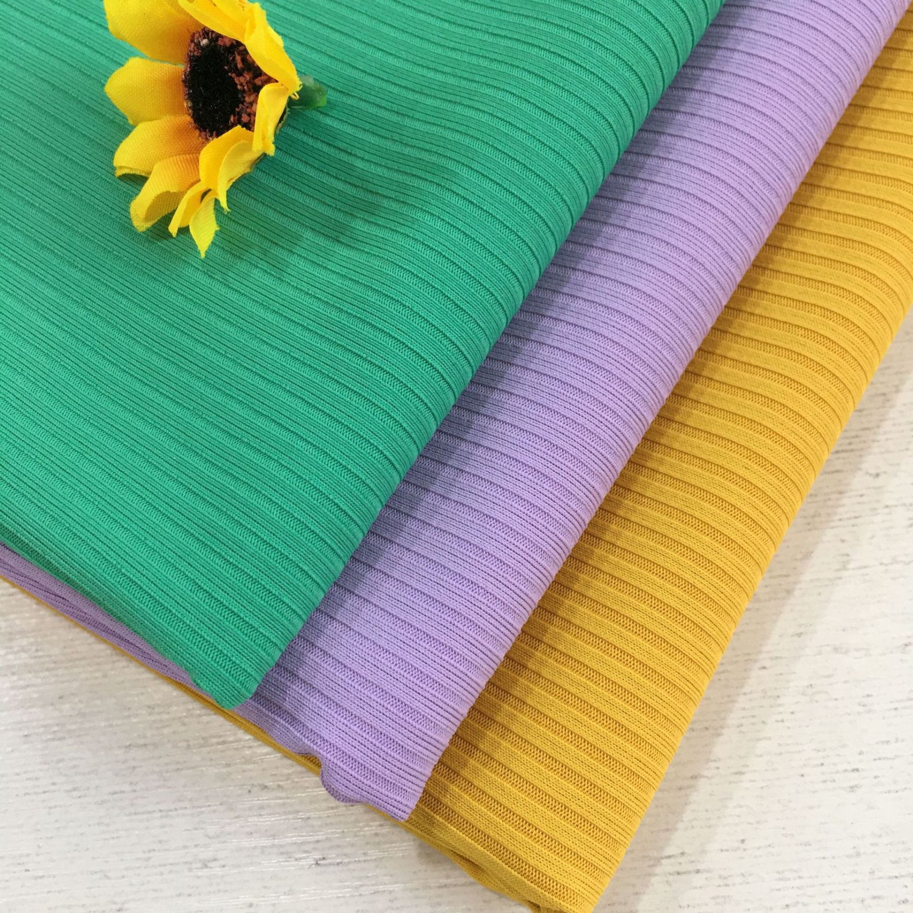 230 grams 4X3 polyester and cotton mesh strip, Guangzhou fabric with ribbing, stretchable striped knitted fabric, fine striped strip