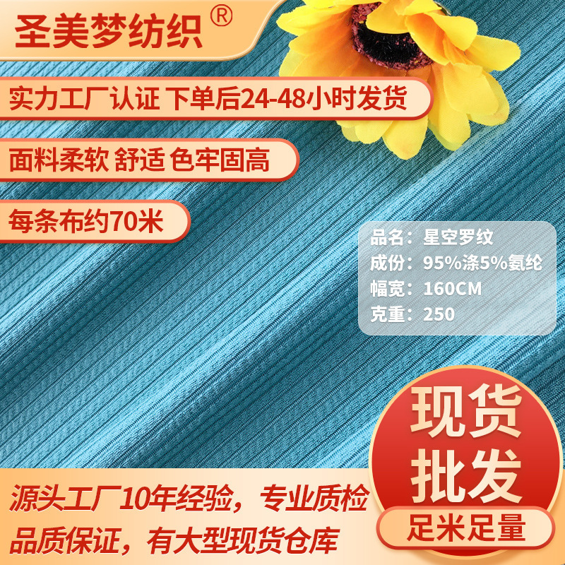 250 grams of starry sky ribbed polyester lace knitted fabric with raised stripes, for women's short-sleeved skirts and trousers, with vertical stripes.