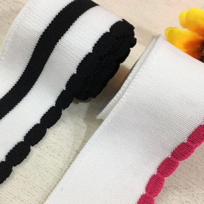 Jacquard nylon ribbed collar and hem women's collared short-sleeved blouse fabric cuffs with lace trim custom lace trim