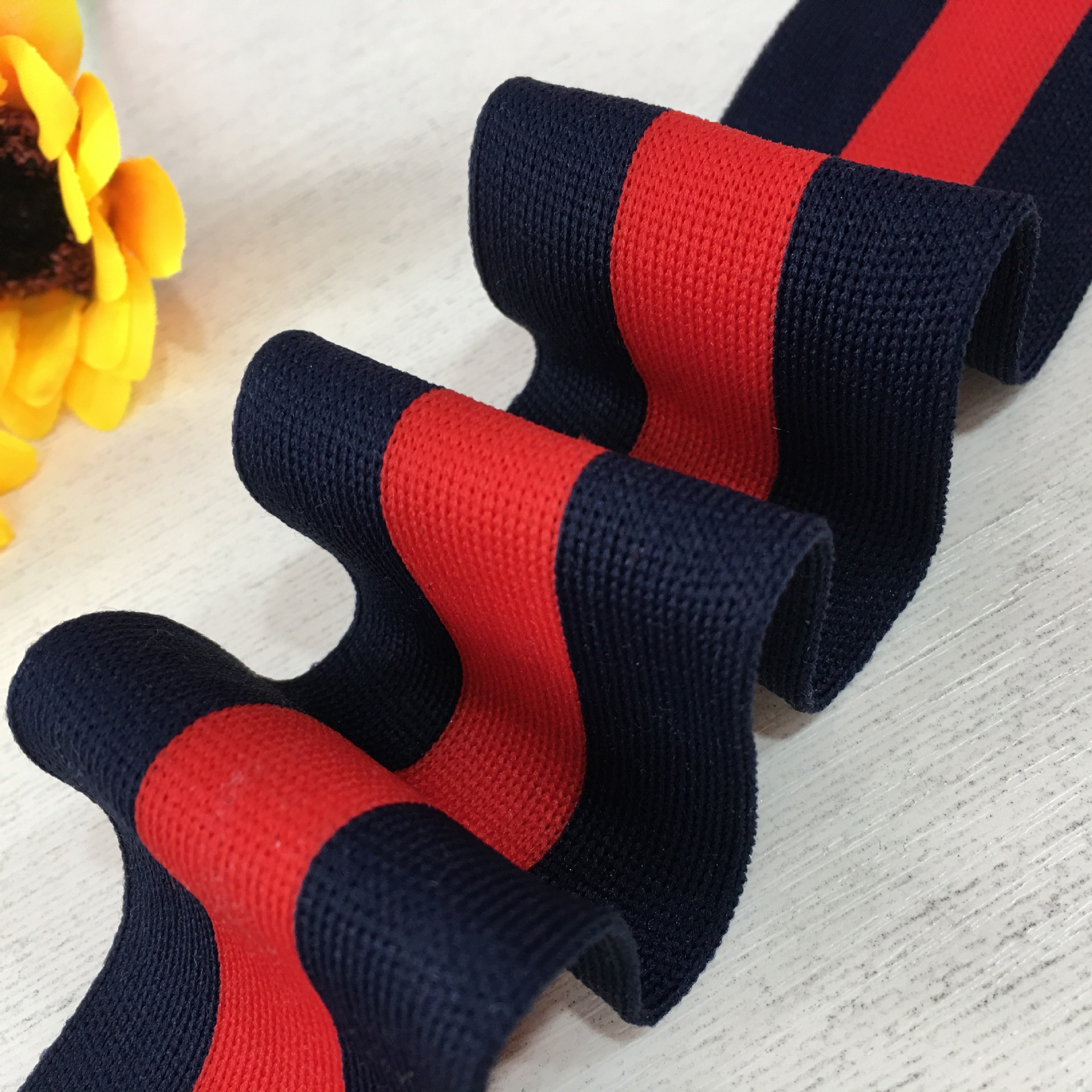 Custom-made plain weave nylon ribbed webbing lace for clothing, collars, cuffs, and DIY projects. High elasticity and breathable.