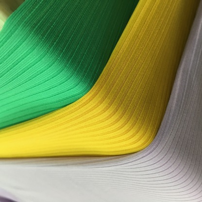 230 grams 4X3 polyester and cotton mesh strip, Guangzhou fabric with ribbing, stretchable striped knitted fabric, fine striped strip