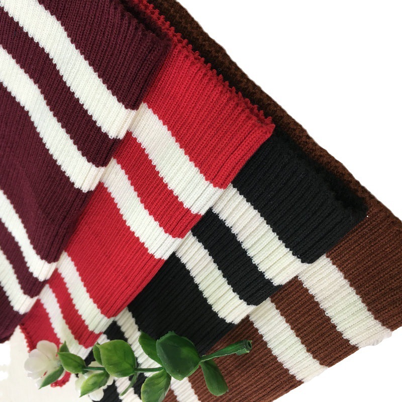 Custom-made 2x1 polyester-spandex ribbed knit fabric for collars, hems, cuffs, front panels, and long sleeves of sweatshirts. Knitted collar