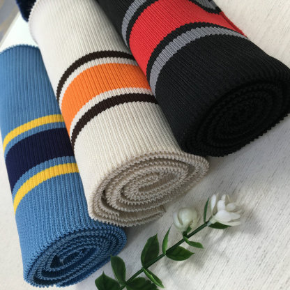 Custom-made 2x1 low-stretch spandex ribbed down jacket fabric for collar, hem, cuffs, front panel, and neckline (small order)