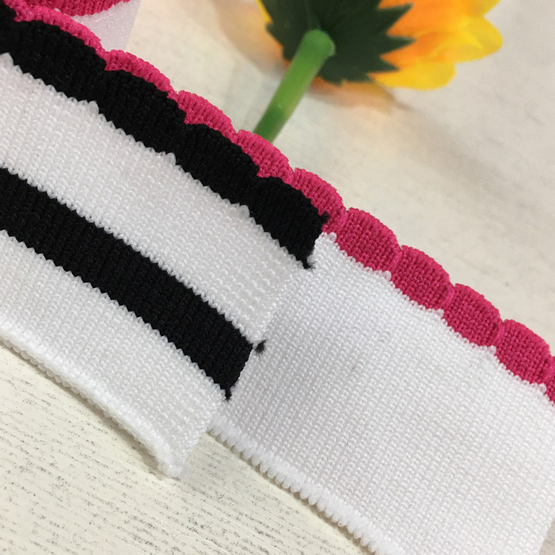 Jacquard nylon ribbed collar and hem women's collared short-sleeved blouse fabric cuffs with lace trim custom lace trim