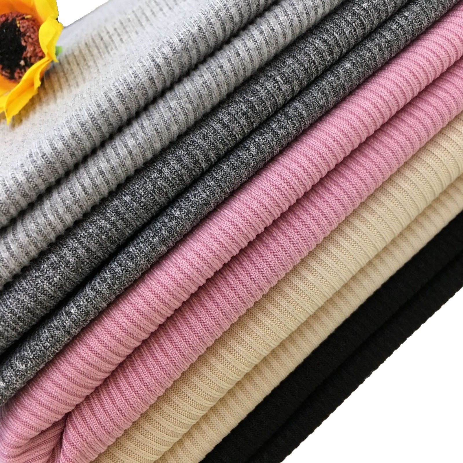 2X2 ribbed honeycomb ribbed fabric pants dress made of polyester, printed with spiral knitting fabric, wide-leg pants with stretch property