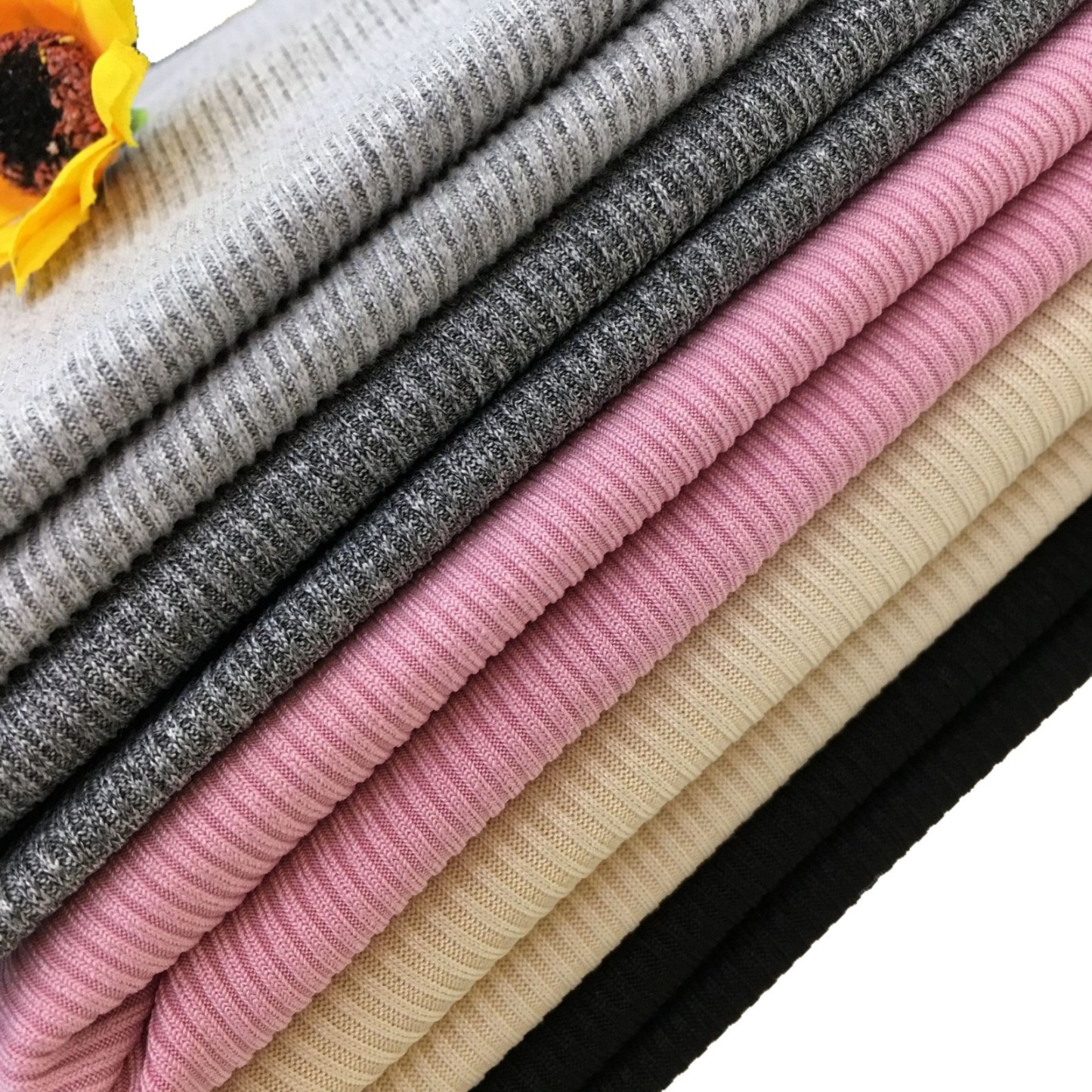 2X2 ribbed honeycomb ribbed fabric pants dress made of polyester, printed with spiral knitting fabric, wide-leg pants with stretch property