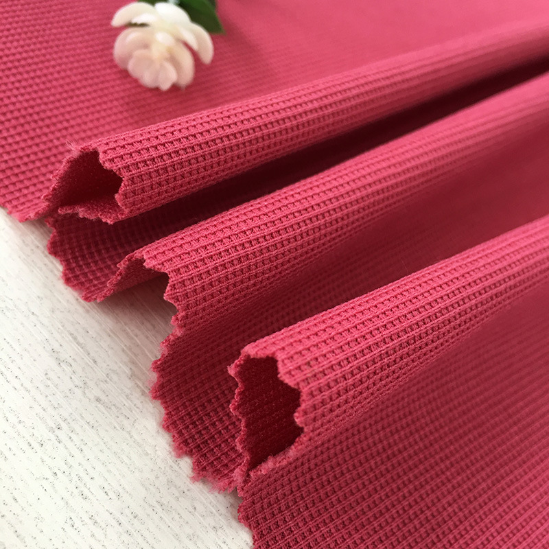 220g fine brushed black stretch waffle knit fabric, ribbed polyester double-sided fabric for autumn clothing.