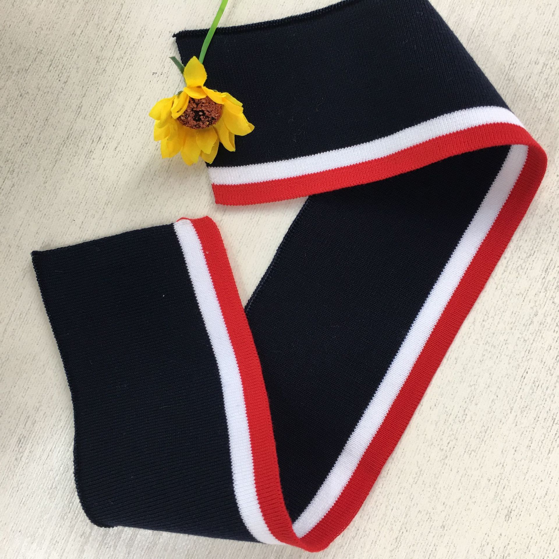 1x1 knitted lace fabric, 32-count, flat knitting machine ribbed fabric for clothing collars, hems, cuffs, and ruffled wide lace trim.