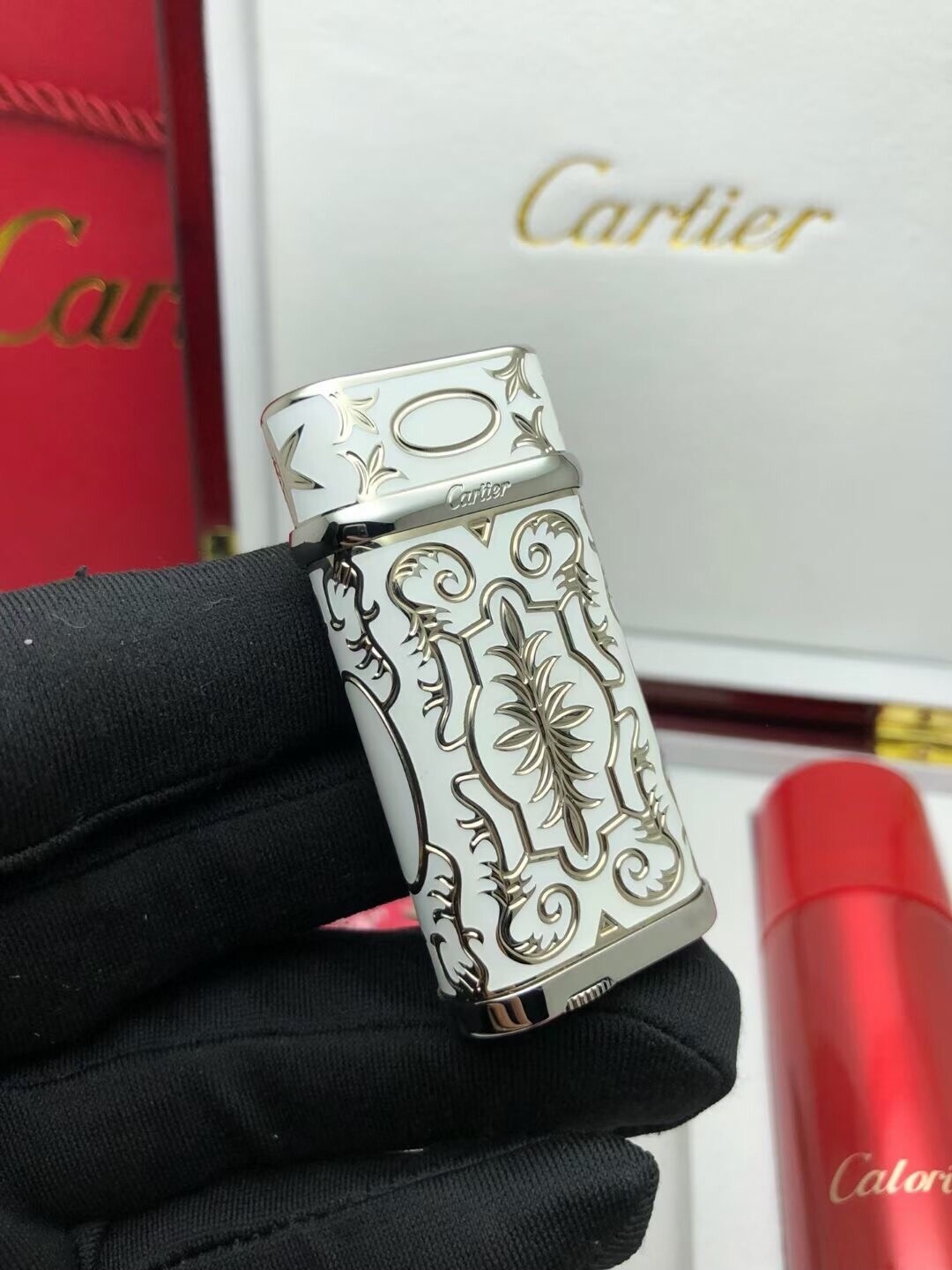 Cartier Lighter White & Silver Baroque Scrollwork Edition