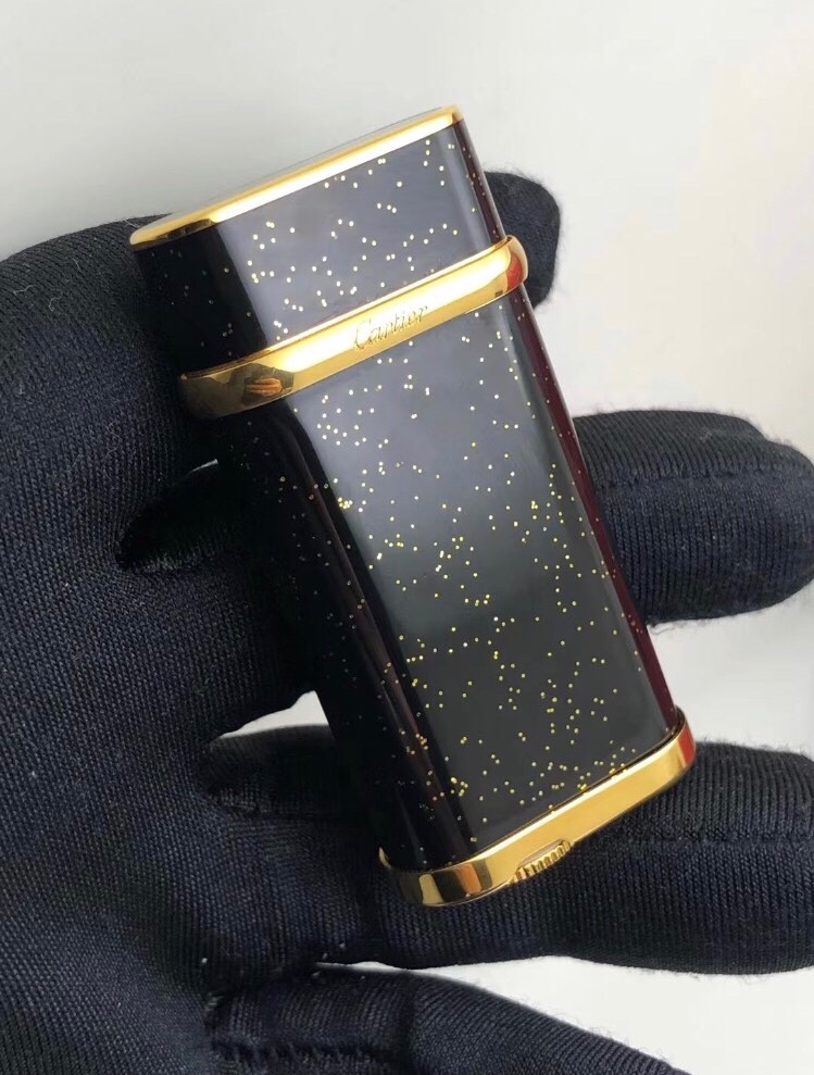 Cartier Lighter Deep Black Lacquer with Gold Dust Sparkle Edition