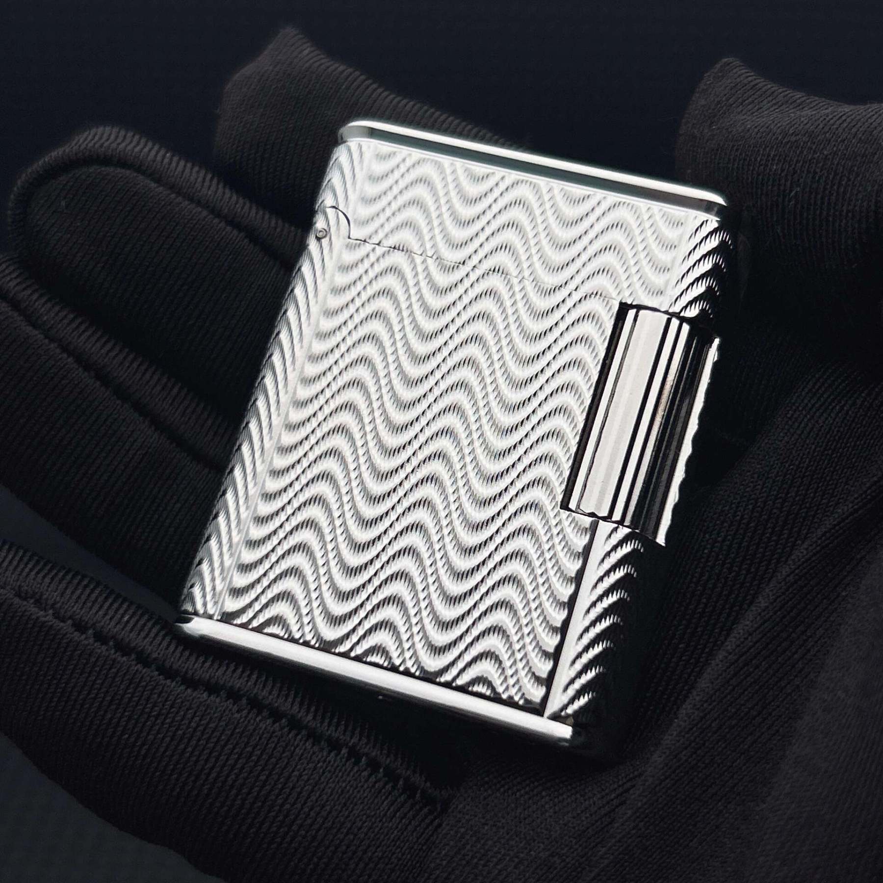 ST Dupont L1 Small Size Silver Wave Pattern Lighter With Gift Box