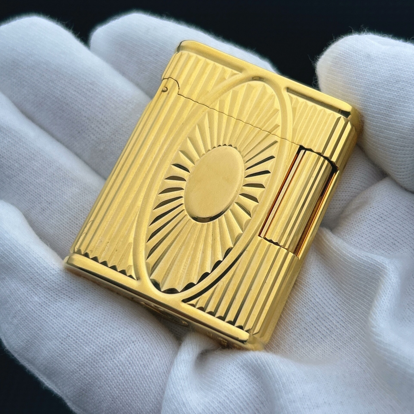 ST Dupont L1 Small Size Gold Eye of the Sun Lighter With Gift Box