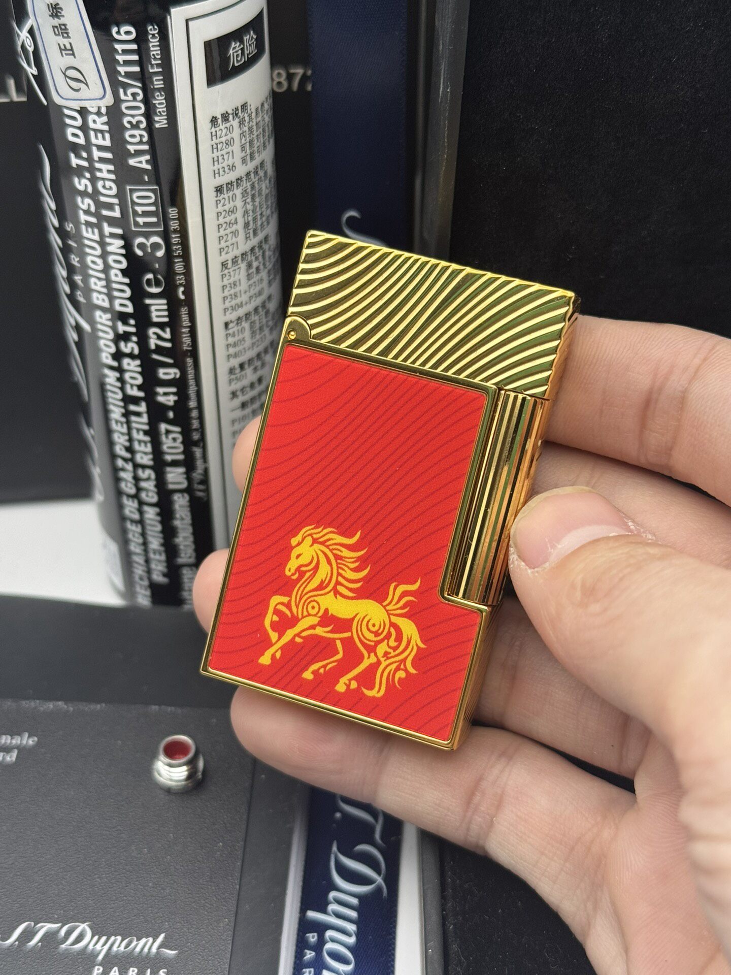 ST Dupont Ligne 2 Year of the Horse Red & Gold Limited Edition Lighter With Gift Box