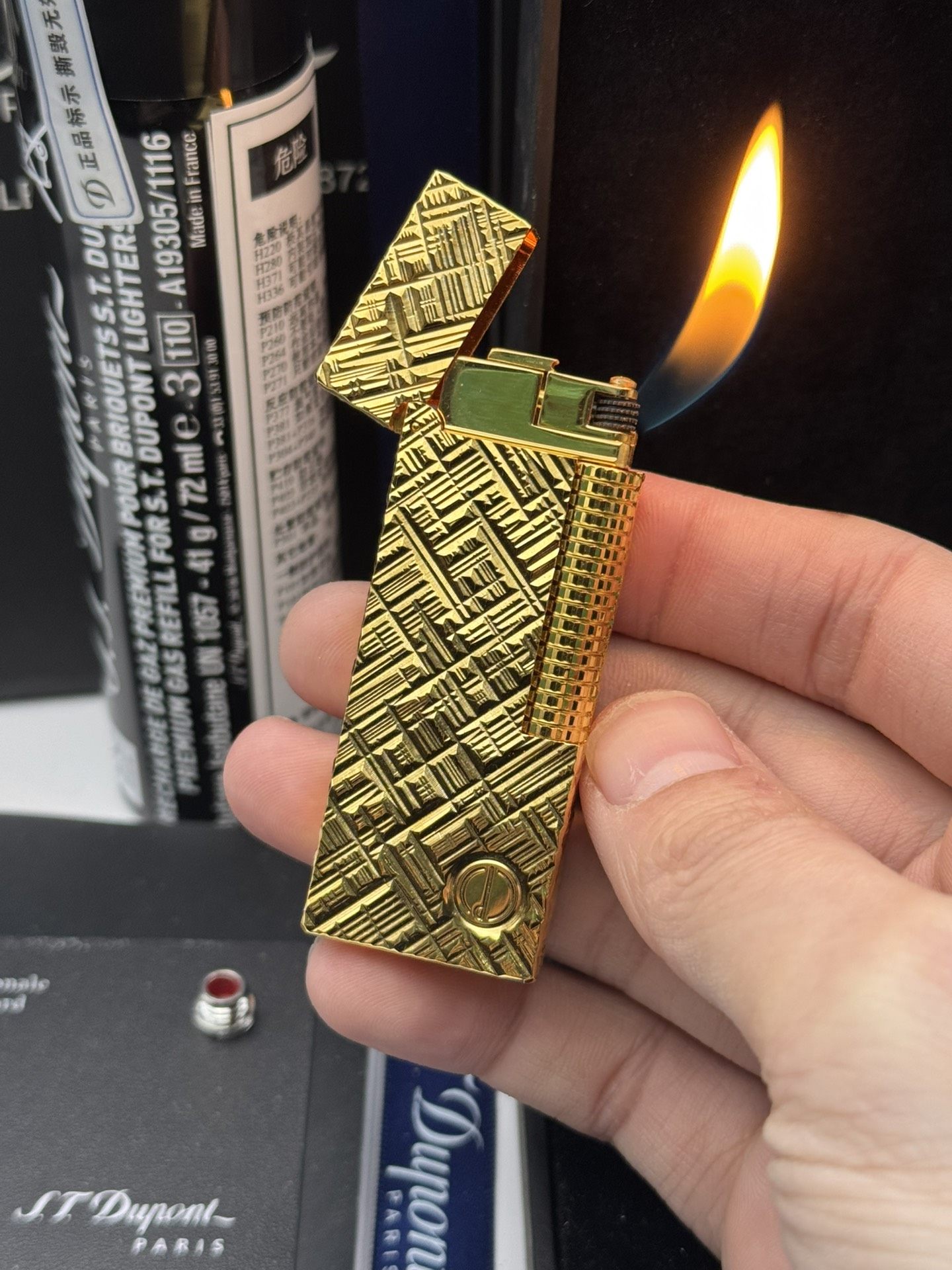 Dunhill Angled Flame Pipe Cutter Pattern Extended Solid Brass Lighter