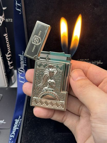 ST Dupont Ligne 2 Athena Relief Lacquer Double Flame Lighter Silver Limited Edition