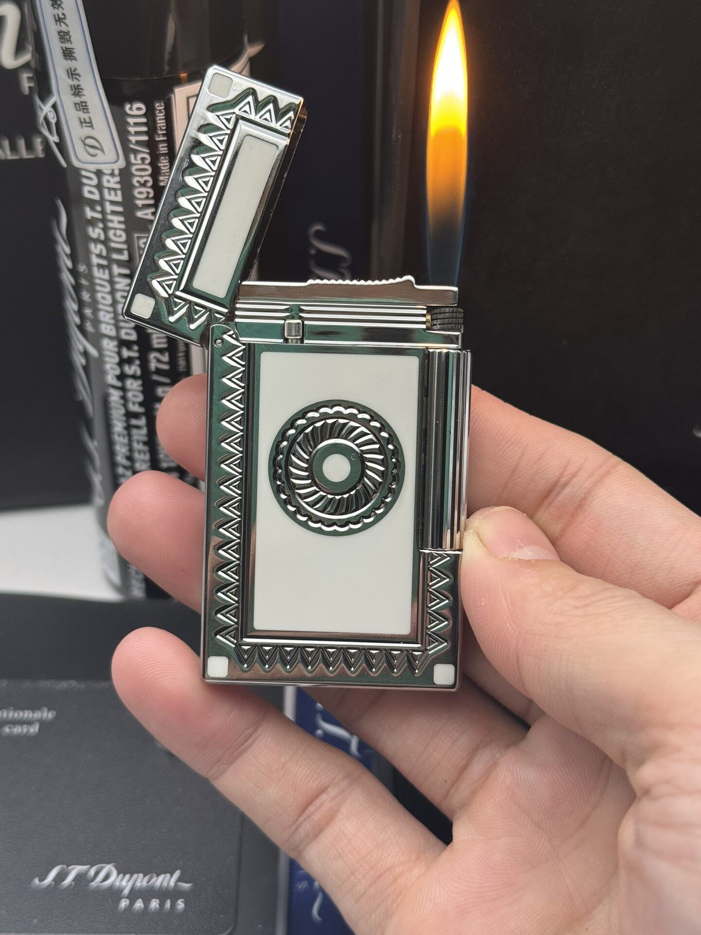 S.T. Dupont Limited Edition Shaman L2 Lighter Luxury Loud Sound Brass Torch Lighter Silver