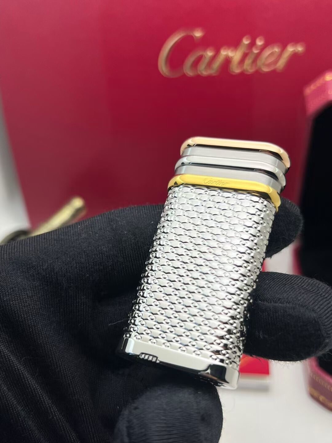 Cartier Lighter Silver Diamond-Pattern with Gold Accent